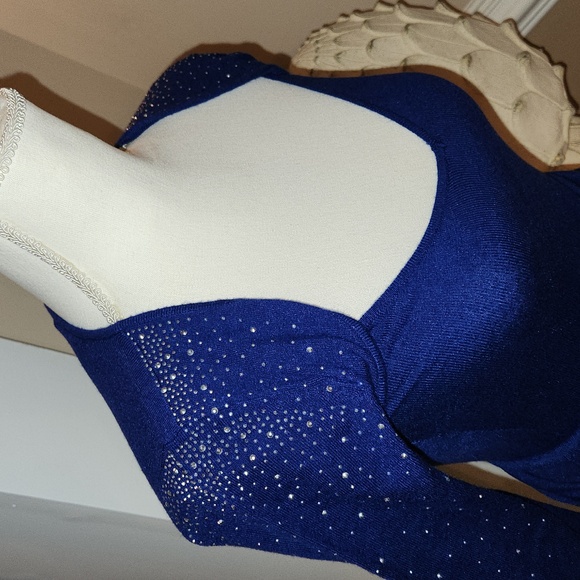 NWT ❗️  bebe navy  ( cobalt) sweater dress xs size stylsih silver rhinestones - Picture 11 of 17